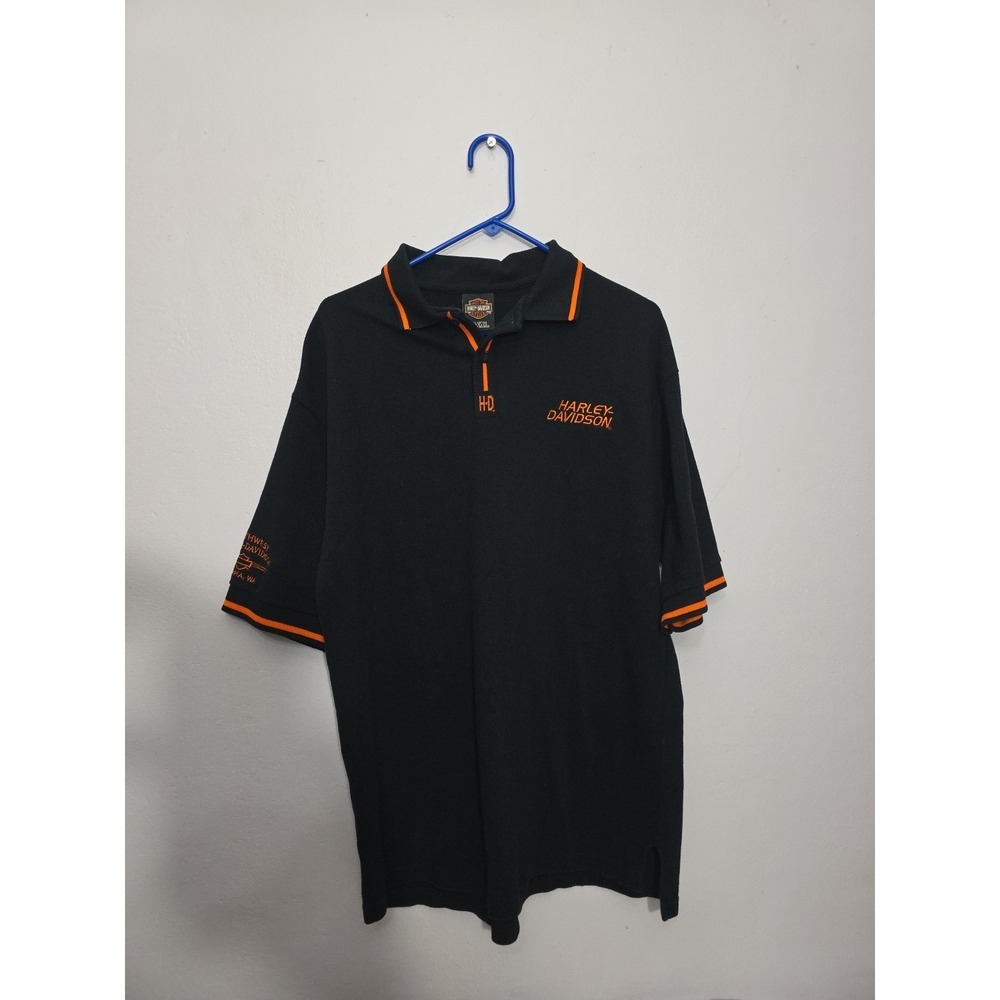 Vintage Harley-Davidson Men's Large Polo Shirt – Black with Orange Accent